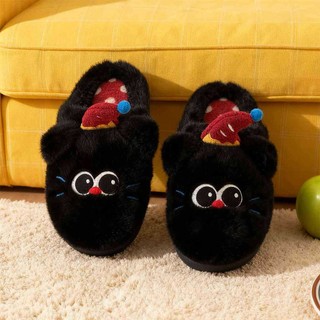 XIXITIAO Dép Cotton Dễ Thương Nhỏ Đen Catwoman Mùa Đông Ấm Áp Thoải Mái Thời Trang Nhà