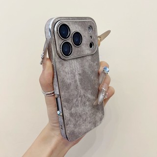 Mạ Ống Kính Bảo Vệ Màu Cam Xám Denim Vải Ốp Lưng Điện Thoại iPhone 17Promax 16Promax 13 14 15 Pro Max 16Plus Chống Sốc Nam Nữ Vỏ Di Động