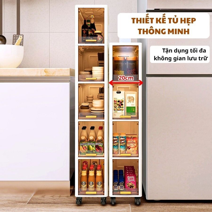 Tủ Đựng Đồ Khe Hẹp Đa Năng ENODA HOME, Tủ Nhựa Đựng Đồ Khe Hẹp, Tủ Gấp Gọn Có Bánh Xe Tận Dụng Không Gian Hẹp TUN001