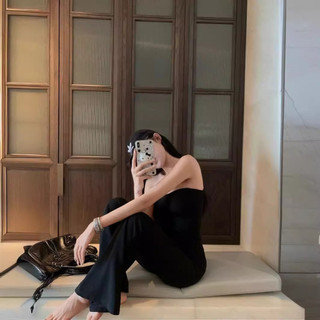 Set đồ nữ 2 món áo lá ren đen + quần ống loe dài phong cách Hàn Quốc cá tính