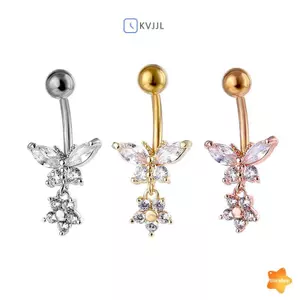 Bướm Zircon Pha Lê PiercingSurgical Steel Rốn Xuyên Bụng Nút Nhẫn Mới