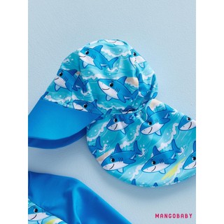 MG-Toddler Đồ bơi bé trai có mũ Phim hoạt hình Cá mập / Rùa dài tay Bảo vệ phát ban Bộ đồ tắm có khóa kéo cho bể bơi đi biển