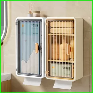 Tủ Bảo Quản Phòng Tắm Treo Tường YB2 Có Cửa Chống Thấm Nước Hộp Đựng Giấy Vệ Sinh Dính Sắp Xếp