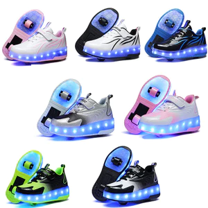 Trẻ Em Sạc Runaway Giày Tự Động Có Đèn Đơn Đôi Con Lăn Trượt LED Dạ Quang Giày CEXX