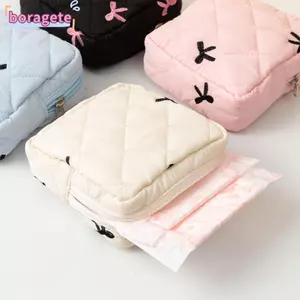 Túi đựng đồ trang điểm nhỏ BORAGETE, Túi đựng khăn ăn vệ sinh nơ Cotton, Túi ly hợp Mini cho nữ