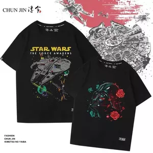 STAR WARS STAR WARS Phiên bản kỷ niệm STAR WARS Cotton nguyên chất Váy ngắn tay mùa hè Darth Vader The Force Awakening Áo thun