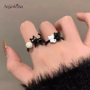 AqToCna Sáng Tạo Vintage Ngộ nghĩnh Mèo Mở Nhẫn Có Thể Điều Chỉnh Cho Nữ Cô Gái Thời Trang Hoạt Hình Dễ Thương Nhẫn Dự Tiệc Phụ Kiện Trang Sức Quà Tặng AqToCna