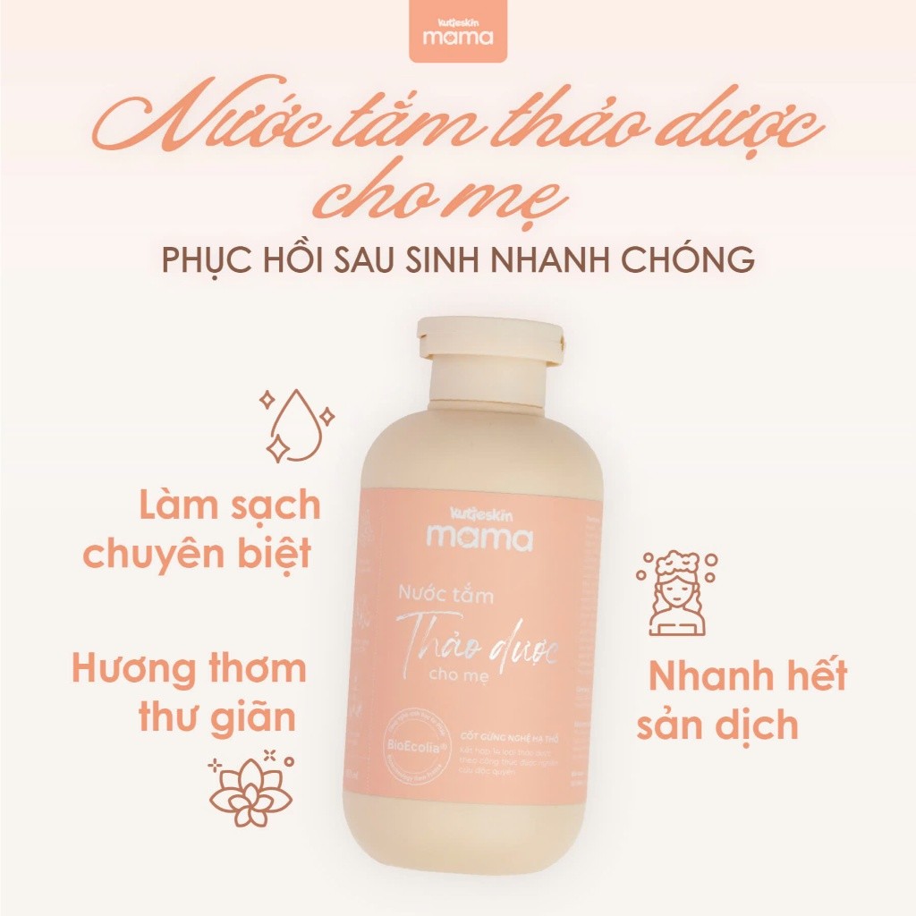 Nước Tắm Thảo Dược Cho Mẹ Bầu Và Sau Sinh Kutieskin Mama Giữ Ấm Cơ Thể, Sạch Sản Dịch 300ml KMN03