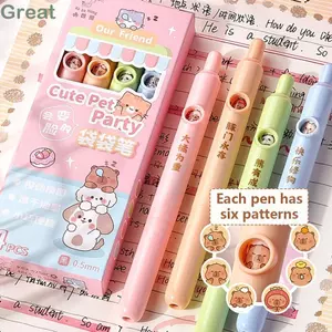 GREA 4 Cái / bộ Bút Bỏ Túi, Bút Ngắn Mực Đen 0.5 Mm Khô Nhanh, Sáng Tạo Capybara Panda Mini Viết Mịn Văn Phòng Phẩm Bút Bi Văn Phòng Học Văn Phòng