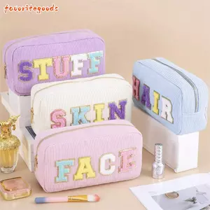 Túi đựng đồ FAVORITEGOODS, Túi đựng đồ du lịch màu hồng nhung màu be xanh tím, Túi đựng đồ trang điểm du lịch thêu chữ dung lượng cao dành cho nữ Cô gái