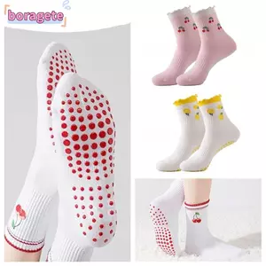 Tất Pilates BORAGETE, Tất tập Yoga thấm mồ hôi thoáng khí, Tất ống giữa Cotton chống trượt đường phố Harajuku