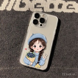 Ốp lưng dễ thương trong suốt Blue Hat Girl Thích hợp cho iPhone 17promax / 16 / 13promax / 15pro / 12plus / 14 / 11pro Vỏ điện thoại chống sốc