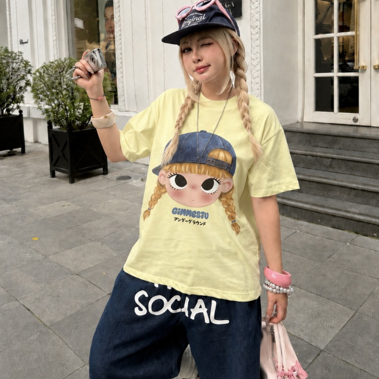 （Giao hàng 24h）Angela Áo Thun Boxy Angela - ChiBi Girl - Premium Cotton 220gsm Cotton 2 Chiều - GMBX50