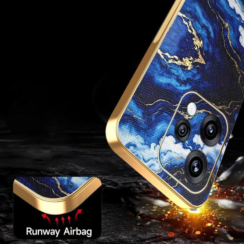 Ốp Lưng Cho OPPO Reno15 Pro Reno15F Đá Cẩm Thạch Họa Tiết Da Series Mạ Điện Cạnh Chống Rơi Vỏ Điện Thoại