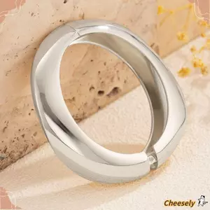 Vòng tay rộng CHEESELY, Vòng đeo tay bằng kim loại Hip Hop, Dây chuyền rắn mềm hình học màu bạc dành cho nữ Quà tặng