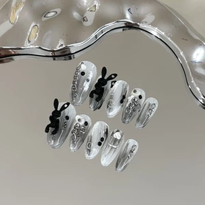 Nguyên Chất Tay Đeo Móng Tay Cảm Giác Thu Đông Đen Bạo Lực Thỏ Làm Móng Tay Trắng Mờ Ánh Sáng Sang Trọng Tính Khí UCCL