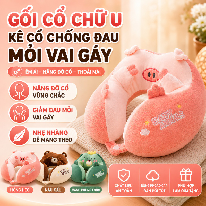 Gối Cổ Chữ U Kê Cổ Chống Đau Mỏi Vai Gáy,Thiết kế hình thú dễ thương,Phù Hợp Sử Dụng Tại Nhà Và Khi Đi Du Lịch