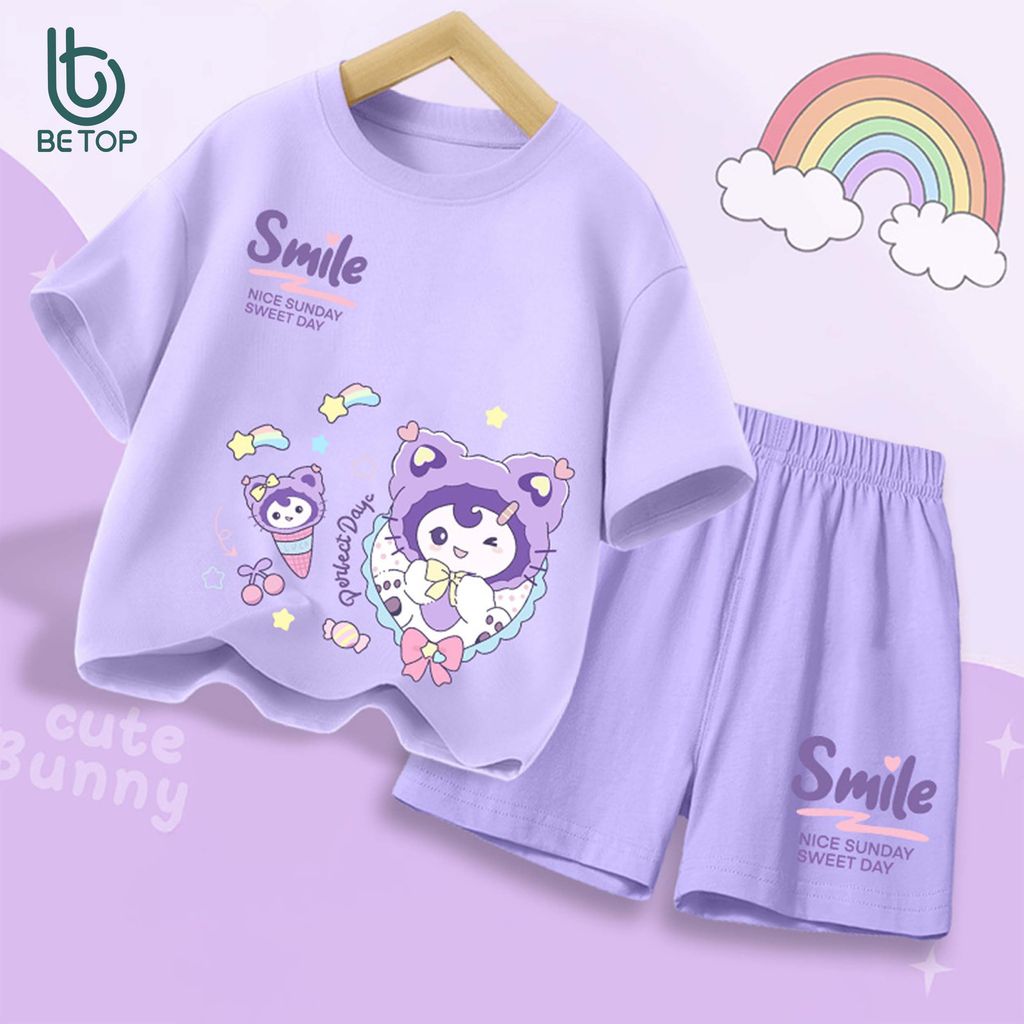 Set Đồ Bộ Kuromi Cho Bé Gái BETOP, Đồ Hè Cộc Tay In Hình Độc Đáo, Mềm Mịn, Thời Trang Bé Gái