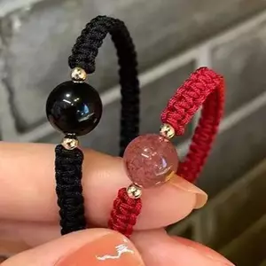 PNPIA- Mới Obsidian Luy Hạt Dâu Pha Lê Vòng Tay Nữ Dệt Cặp Đôi Vòng Tay Quà Tặng