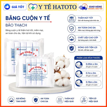 Băng gạc cuộn y tế Bảo Thạch các size thấm hút cao và nhanh (gói 05 cuộn) Y TẾ HATOTO
