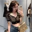 Hot Girl Gợi Cảm Cổ Hải Quân Phong Cách Phương Tây Dệt Kim Áo Thun Nữ Mùa Hè Phong Cách Mới Phù Hợp Với Mọi Trận Đấu