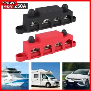 Đầu nối điện YRBWD, Khối phân phối điện DC 4 chiều 48V 250A, M8 M10 bền bỉ 5 / 16 "3 / 8" Khối đầu cuối thanh đinh tán cho thuyền xe tải RV Caravan