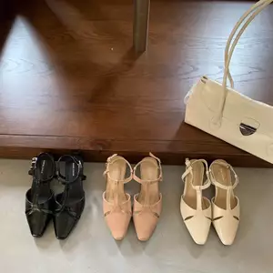 T TT Sandal Nữ T-Strap Rỗng Ngón Chân Vuông Dày Gót Sang Trọng Nửa Dép Dây Đeo Sau Giày Đơn
