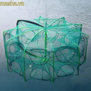 Hình bát giác hình lục giác, câu cá có thể gập lại 40 ~ 82cm, màu xanh lá cây chất lượng cao 6 / 8 / 10 lỗ Nylon bẫy xe tăng lồng lưới dụng cụ