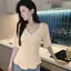 ECK Thời Trang Thường Ngày V-Ne Slim Fit Co Giãn Dệt Kim Dài Tay Áo Thun Nữ Mùa Hè HOT