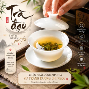 CHÉN KHẢI DÙNG PHA TRÀ BẰNG SỨ TRẮNG DƯƠNG CHI NGỌC – TINH HOA TRÀ ĐẠO THANH NHÃ