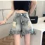 Quần Jean Frayed Nữ Mỹ Retro Phong Cách Mới Rời Quần Thẳng Quần Short Quần Nóng Quần