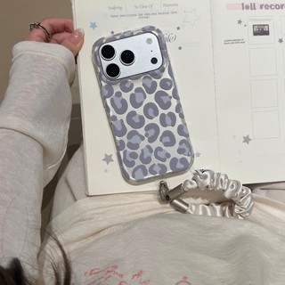 Hàn Quốc Xám Trắng Da Báo Hai Lớp Vải imd Dây Đeo Tay Ốp Lưng Điện Thoại iPhone 17Promax 17Pro 15 16 Pro Max Chống Sốc Nữ Điện Thoại Di Động