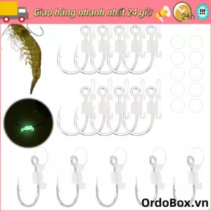 ORDOBOX 5 / 10 / 20 Cái Móc Tôm Sống Dạ Quang, Không Móc Chống Rối Mồi Dạ Quang Bộ Giá Đỡ Cố Định, Móc Câu Cá Bằng Không Gỉ