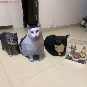 Mô hình giấy mèo CODECOVED, Oiiiao Cat Huh Trang trí nhà cửa Giấy gấp 3D Cat, Ngộ nghĩnh Wonder Kitten Handmade Xoay mèo con Mẫu giấy DIY