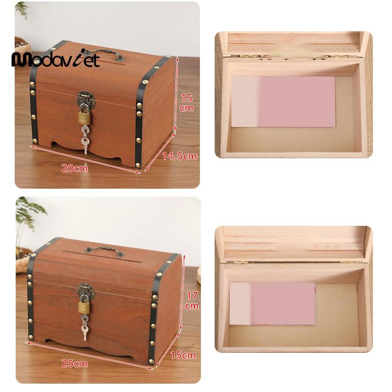 [modavietnamshop] 1 Bộ Hộp Bảo Quản Kho Báu Vintage Kho Báu Bằng Gỗ Có Lo Heo Đất Tổ Chức Hộp Tiết Kiệm Để Trang Trí Nhà Cửa Đẹp