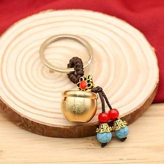 Móc Khóa Đồng Thau ,Bát Tụ Bảo Mini Kèm Dây 2 Hạt Thu Hút Sự Giàu Có Ý Nghĩa Phong Thủy