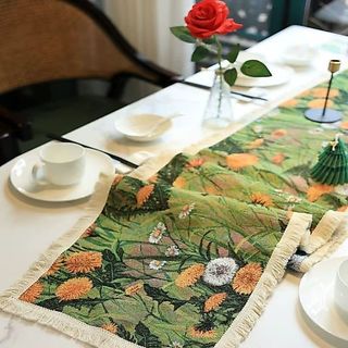 American Retro Fabric Table Runner – Monet Garden / Hoa hướng dương / Bồ công anh / Kingfisher Jacquard, để ăn / Bàn cà phê / Tủ TV