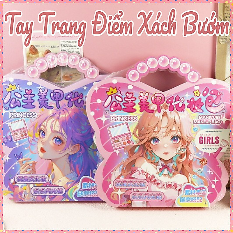 Sổ Tay Trang Điểm Dạng Quai Xách Bướm,Bộ Đồ Chơi Đa Năng 4in1 (Kèm Sticker + Đá + Mẫu Móng),Quà Sinh Nhật Cho Cô Gái