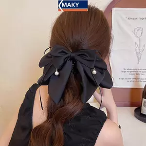 MAKY Nhiều Lớp Nơ Hạt Đuôi Ngựa Kẹp Nữ Pháp Thanh Lịch Kẹp Tóc Cá Mập VN