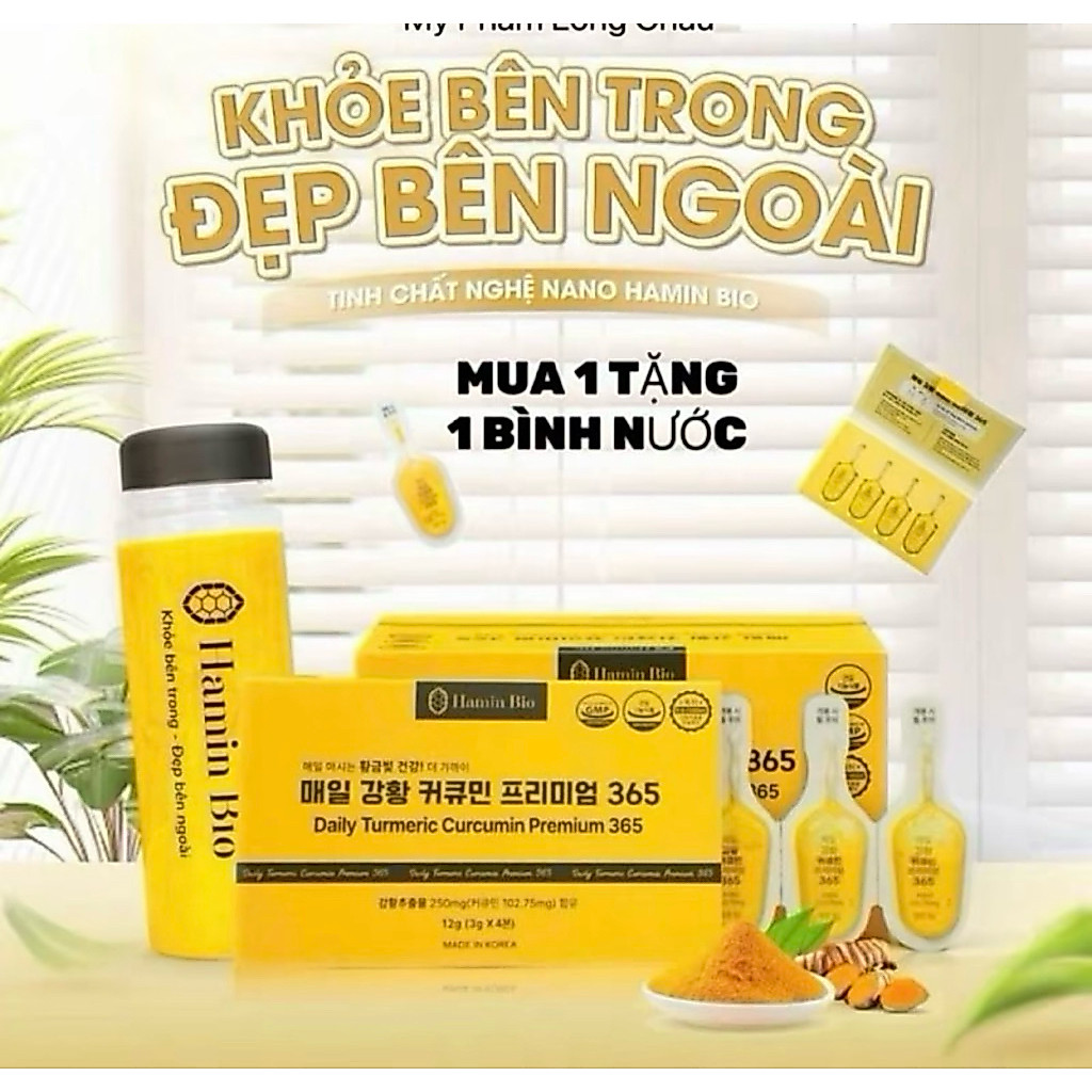 Tinh Nghệ Nano 365 Curcumin Premium Hamin Bio Hàn Quốc 32 tép - Đẹp Da, Dạ Dày Khỏe, Tiêu Hóa Tốt, Tặng Bình 500ML