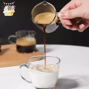 70 / 75ml Cốc đo thủy tinh vòi đôi thủy tinh Espresso Tay cầm chịu nhiệt Cân trong suốt Cân cà phê sữa Bình ELWW