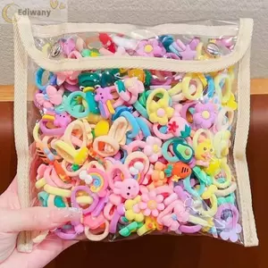 EDIWANY 50 / 100 Chiếc Dây Buộc Tóc Bé Gái, Hoa Động Vật Nhỏ Hoạt Hình Trẻ Em Dây Buộc Tóc, Co Giãn Dễ Thương Thoải Mái Phù Hợp Với Phong Cách Ngẫu Nhiên Mũ Đội Đầu Bé Gái Phụ Kiện Tóc