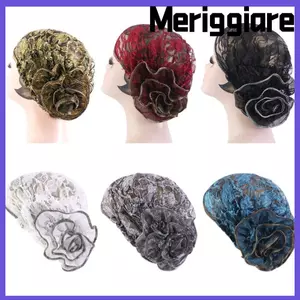 Mũ Turban MERIGGIARE, Khăn quàng cổ hoa ren Hồi giáo, Thời trang co giãn thoáng khí Tóc Bonnets Đầu