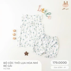 Bộ cộc tay bé gái vải Thô hoa nhí Littlelove [ thấm hút tốt và thoáng mát ] size cho bé tư 6M -4Y ( HCT69)