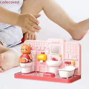 COSCOVED Gấu Mô Phỏng Đồ Chơi Phòng Tắm, Bồn Tắm Nội Thất Nhà Búp Bê Đồ Chơi Nhà Vệ Sinh Điện Tử Ngộ nghĩnh, Mô Hình Mô Phỏng Thu Nhỏ Nhà Vệ Sinh Đồ Chơi Xếp Hình Sinh Nhật Quà Tặng Giáng Sinh