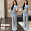 Bộ đồ bà bầu Áo khâu sọc mùa hè + Bộ hai mảnh quần ống rộng dáng rộng