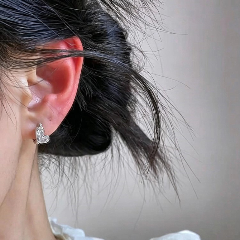 Bông tai hình trái tim bằng kim bạc Zircon Phụ kiện thời trang dành cho nữ