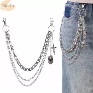 Dây Xích Thắt Lưng Đầu Lâu NKSFX, Dây Xích Tua Rua Gothic Bông Tai Kẹp Gothic, Thời Trang Hipster Y2K Hip Hop Nhiều Lớp Móc Khóa Dành Cho Nam Nữ