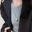 Vòng cổ Choker nữ PYCOU, Vòng cổ mặt dây chuyền kim loại hình học, Phụ kiện áo len dài hình bầu dục cỡ lớn cổ điển