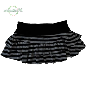 Váy mini CATMALLER88 Grunge, Váy mini lưng co giãn Ruffle Y2K, Váy mini sọc đen và xám vừa vặn cho nữ